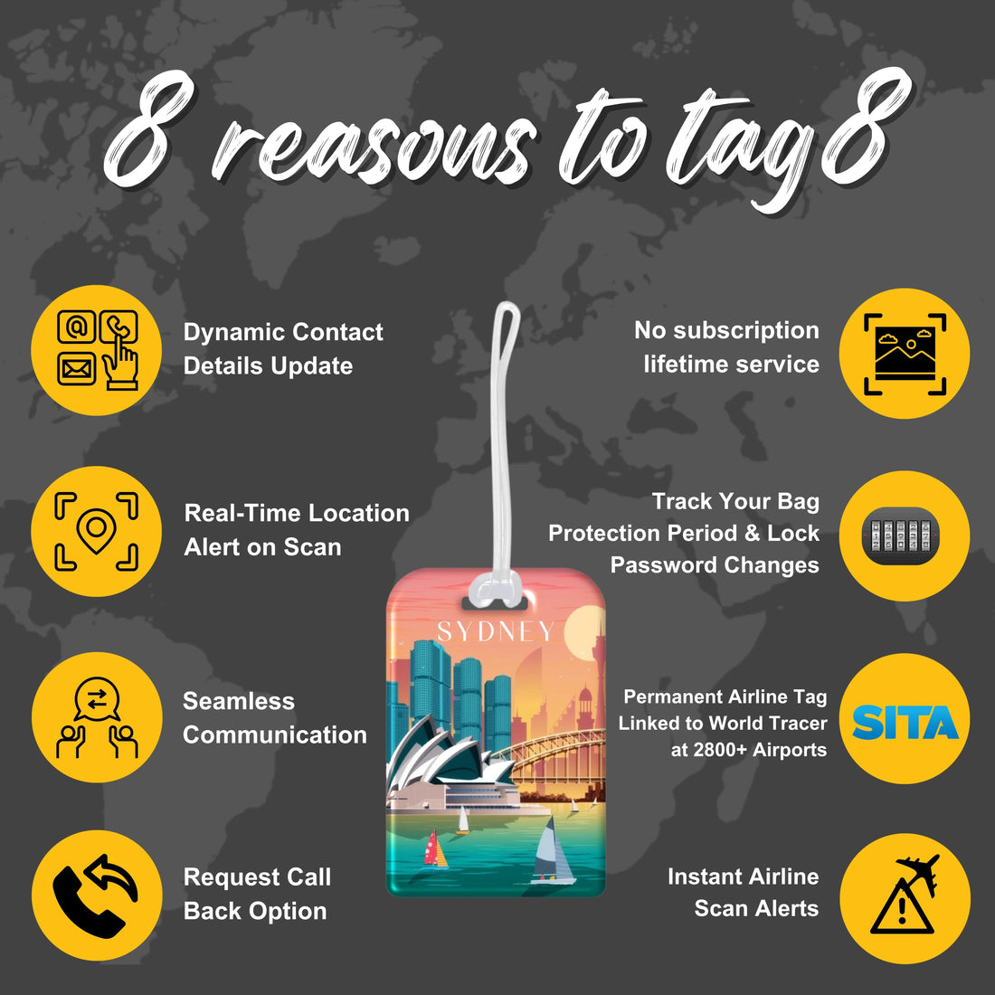 Sydney QR Bag Tag by tag8 for bag security