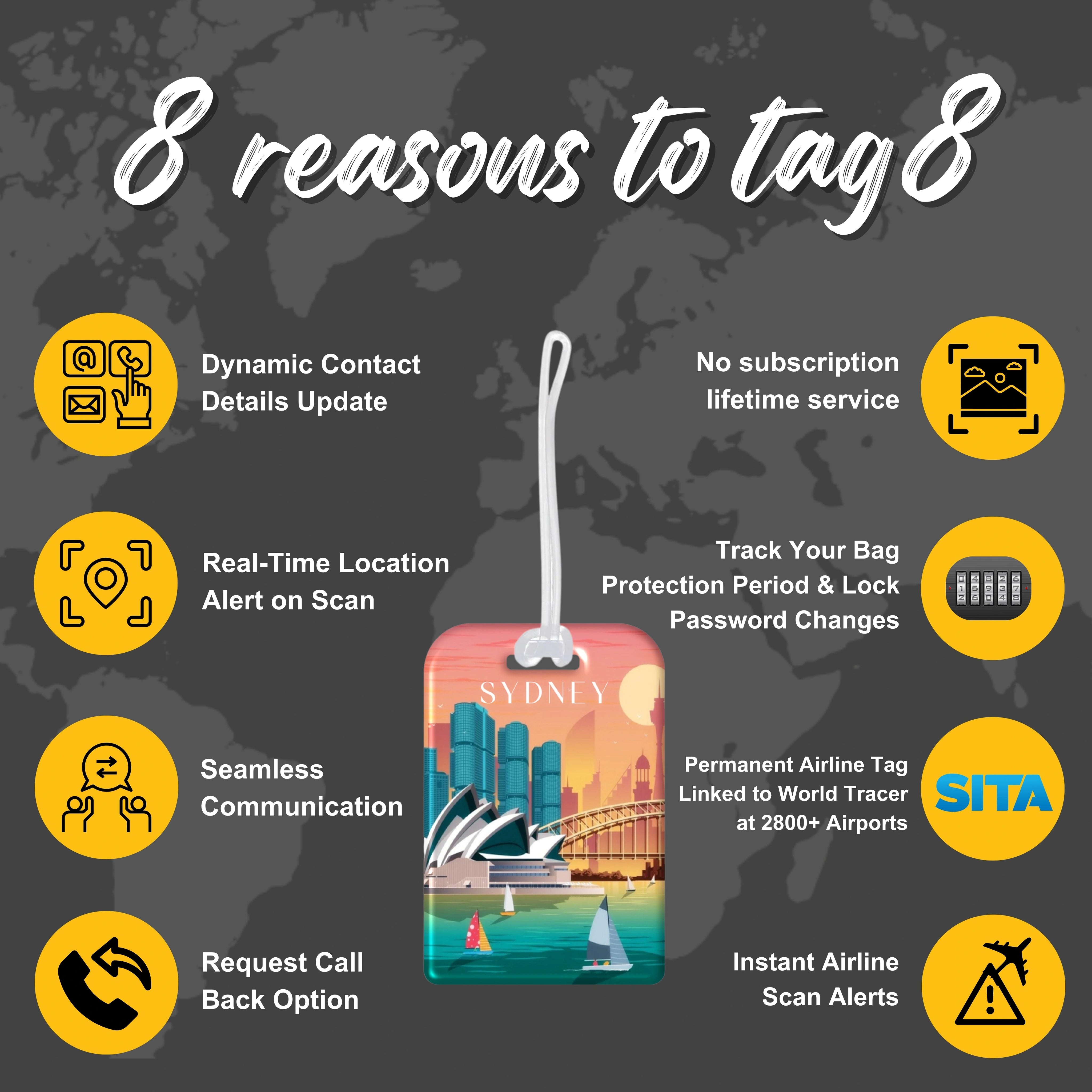 Sydney QR Bag Tag by tag8 for bag security