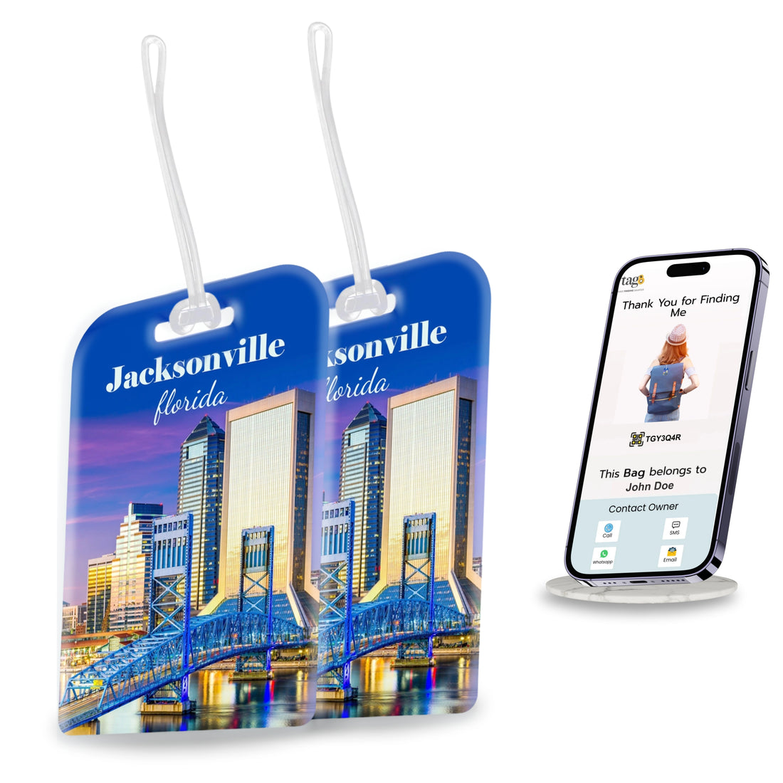 tag8 Jacksonville FL  Bag Tag with elegant design and smart QR code for hassle-free identification and lost & found assistance