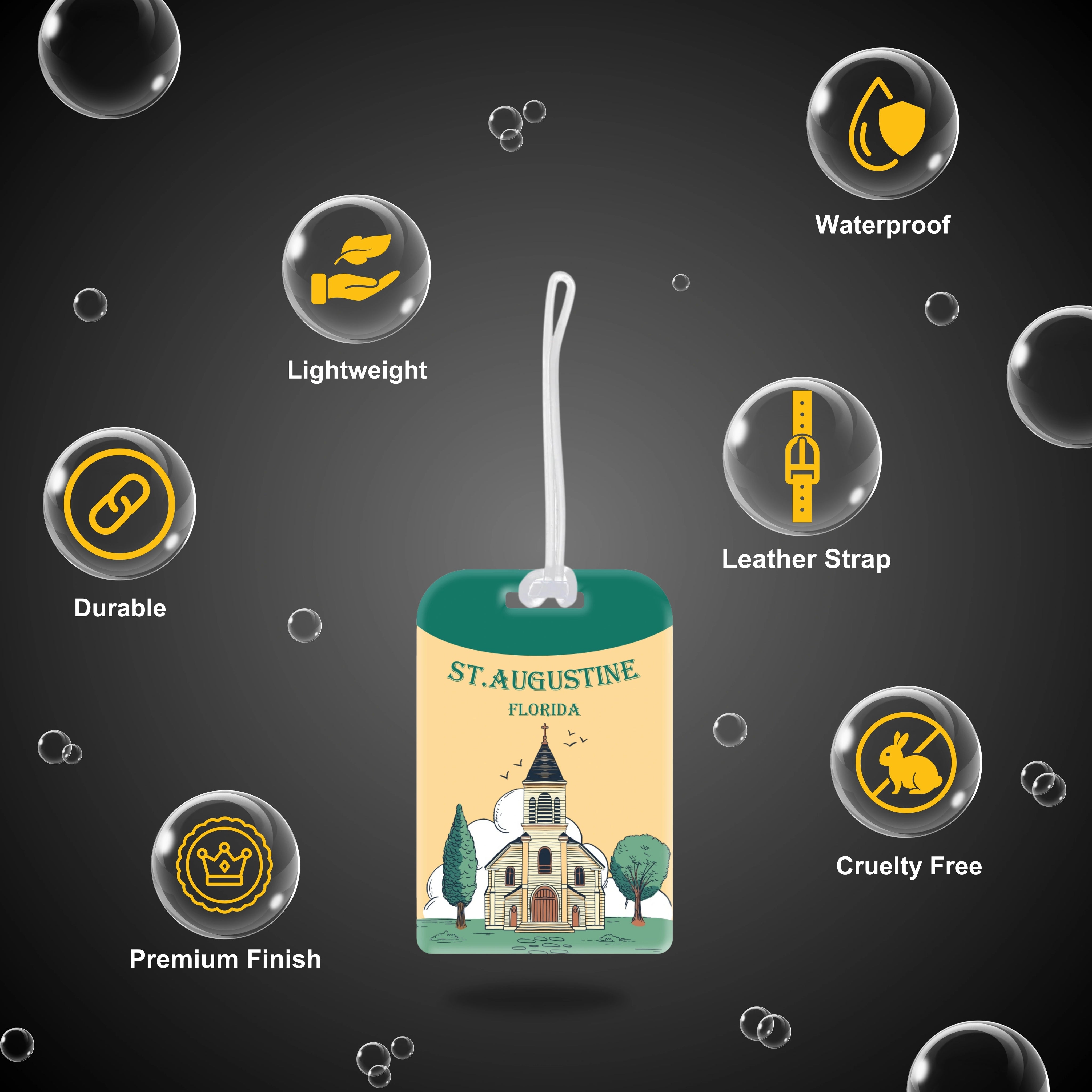 tag8 ST. Augustine FL Bag Tag with elegant design and smart QR code for hassle-free identification and lost & found assistance