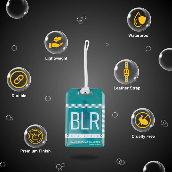 Bengaluru BLR city-themed smart bag security tag with QR code by tag8