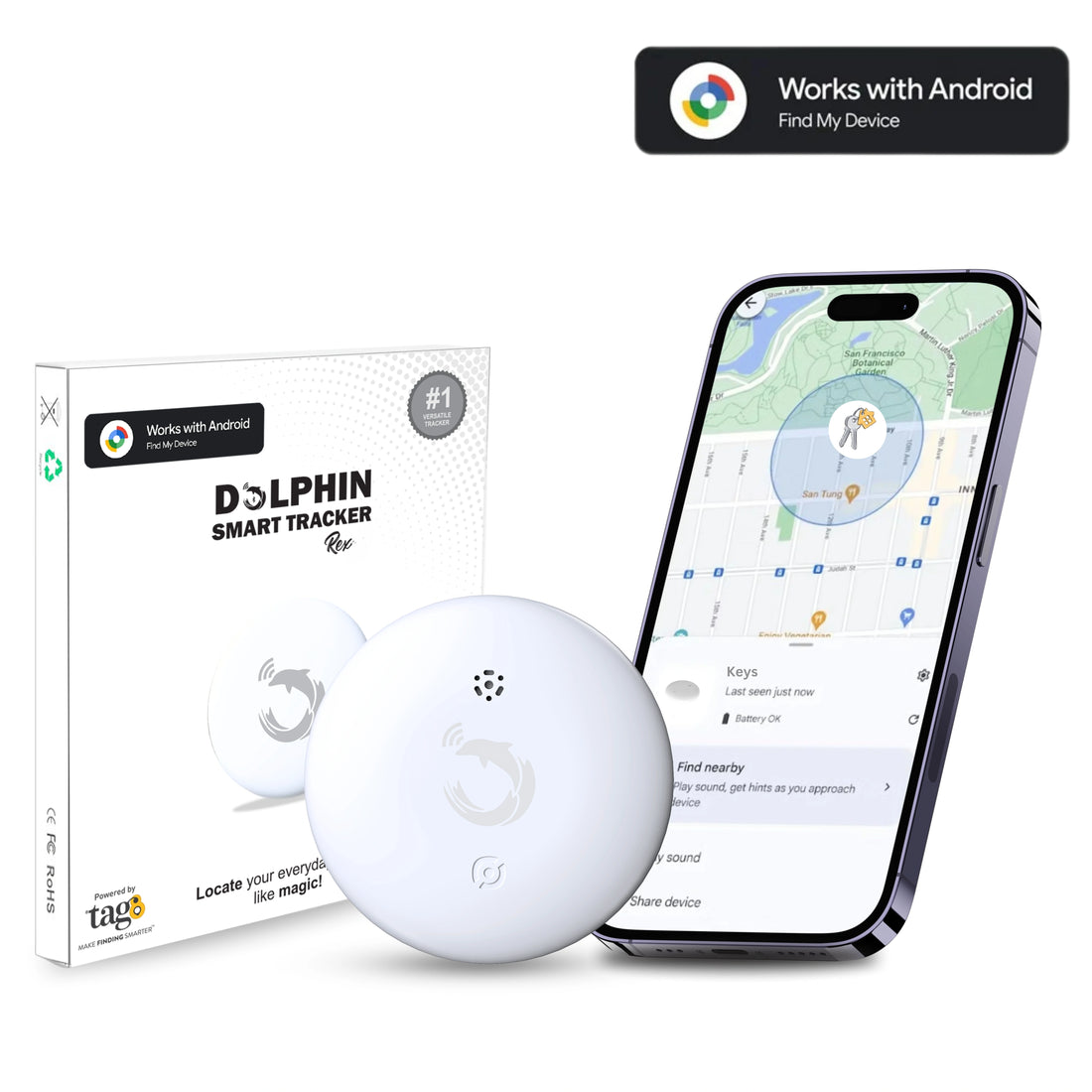 Dolphin Rex Tag with Android Find My support and Bluetooth tracking by tag8
