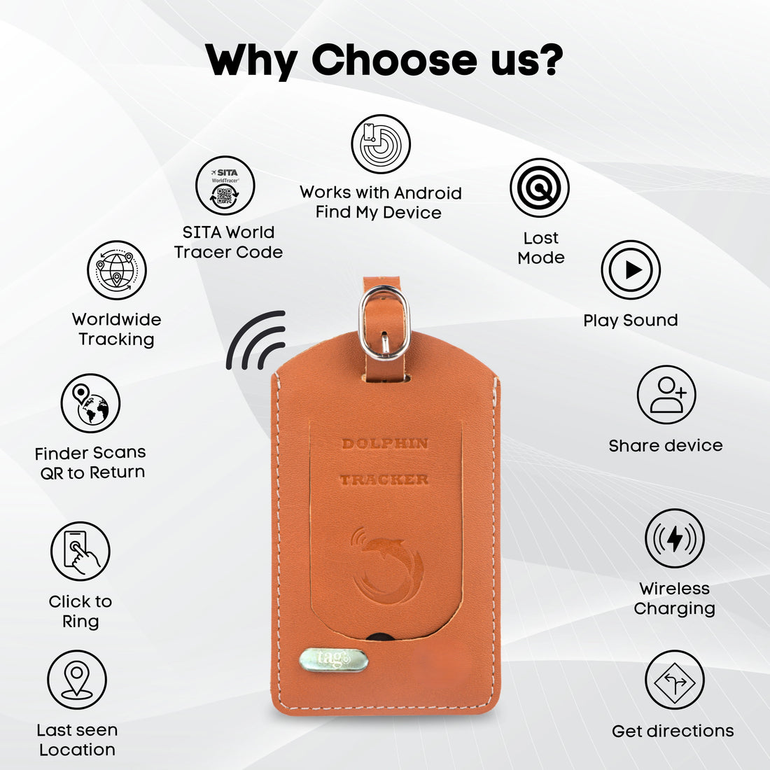 Dolphin Smart Bag Tracker for Android with Bluetooth tracking, separation alerts, and last-seen location by tag8