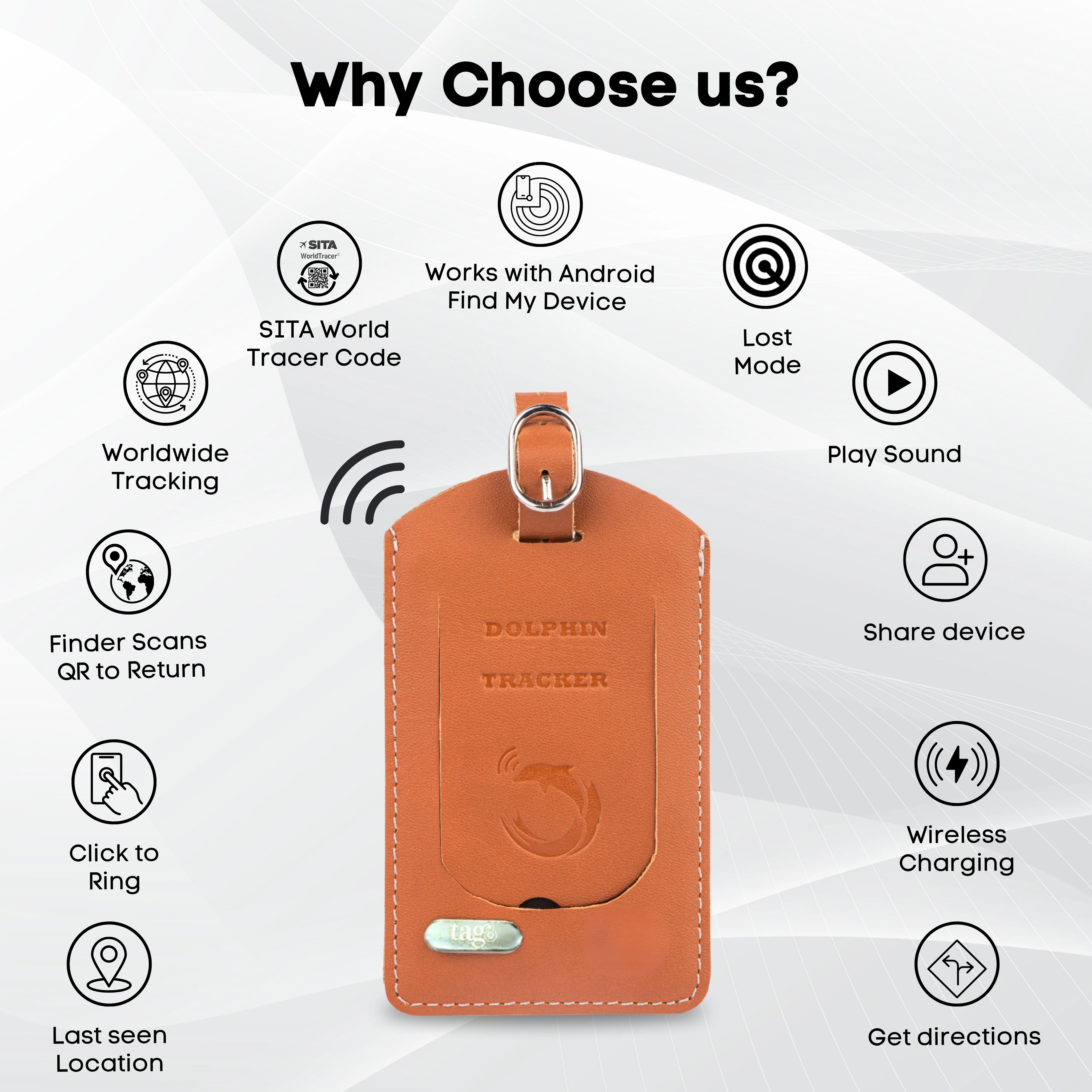 Dolphin Smart Bag Tracker for Android with Bluetooth tracking, separation alerts, and last-seen location by tag8