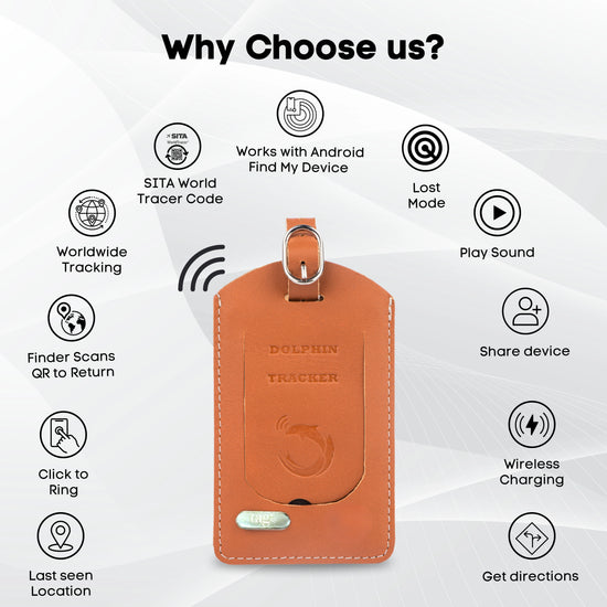 Dolphin Smart Bag Tracker for Android with Bluetooth tracking, separation alerts, and last-seen location by tag8