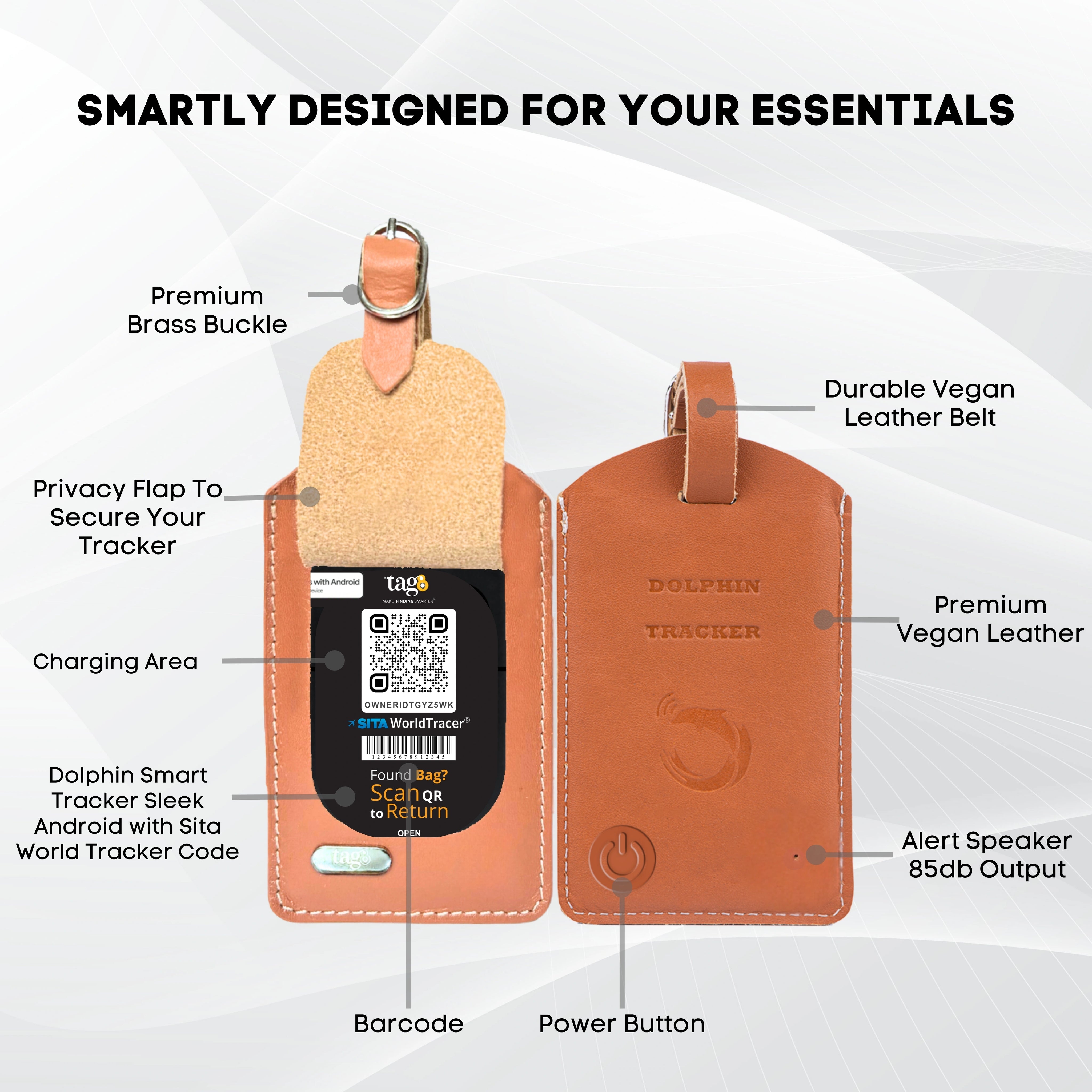 Dolphin Smart Bag Tracker for Android with Bluetooth tracking, separation alerts, and last-seen location by tag8