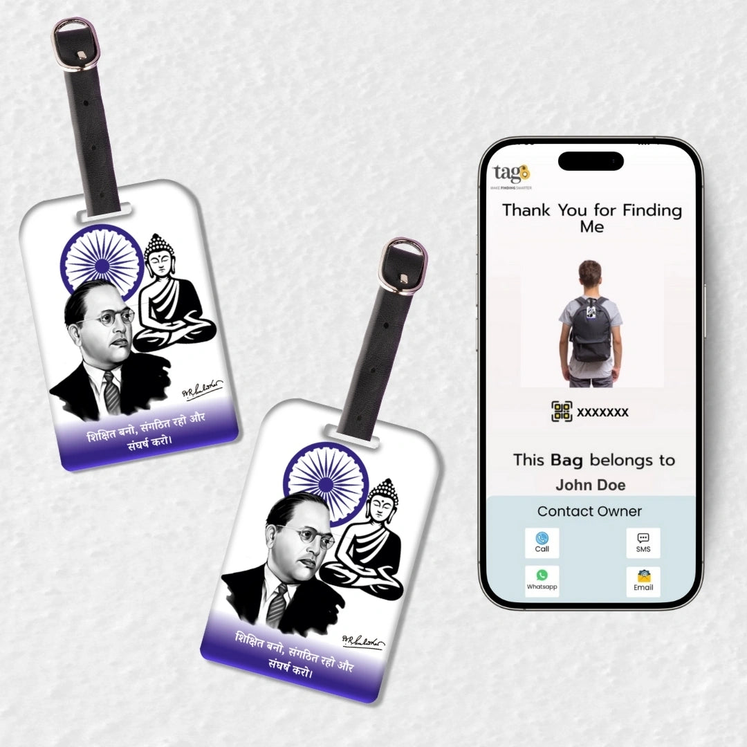 Dr B.R. Ambedkar travel theme smart bag tag with QR code by tag8