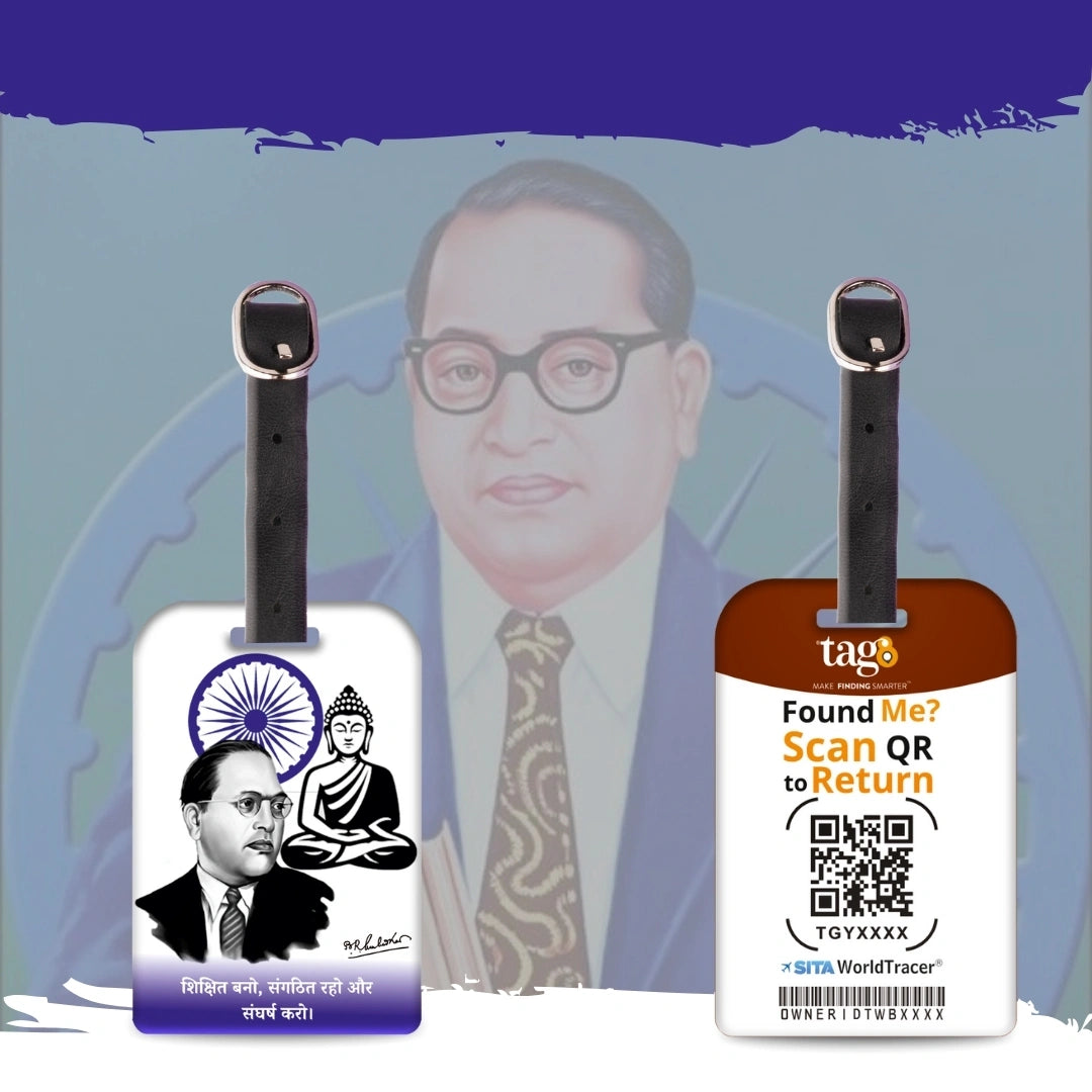 Dr B.R. Ambedkar travel theme smart bag tag with QR code by tag8