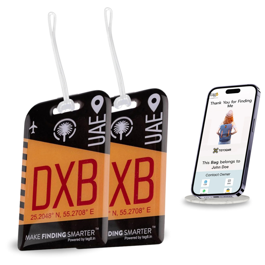 Dubai DXB city-themed smart bag tag with QR code by tag8