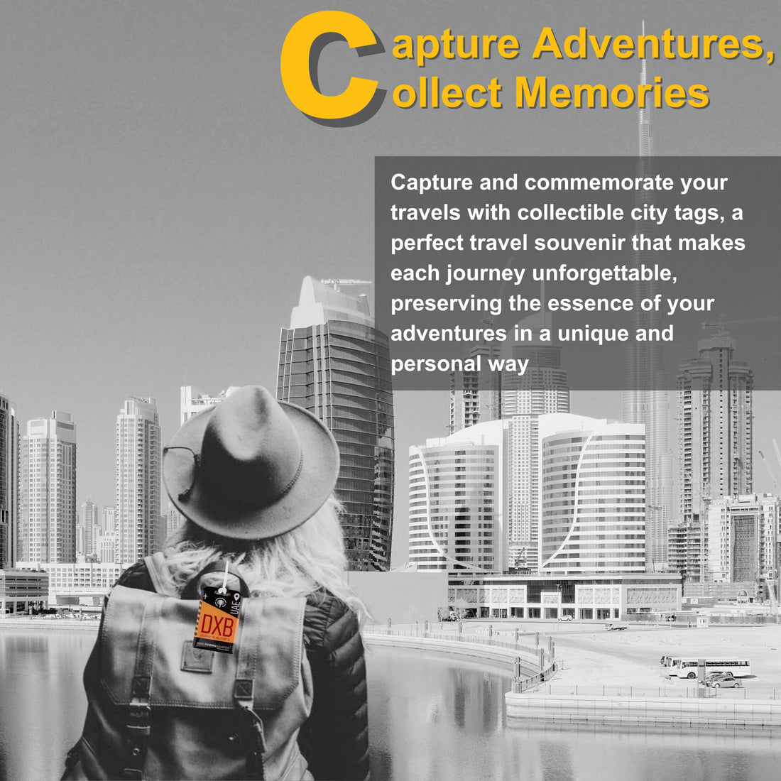 Dubai DXB city-themed smart bag tag with QR code by tag8