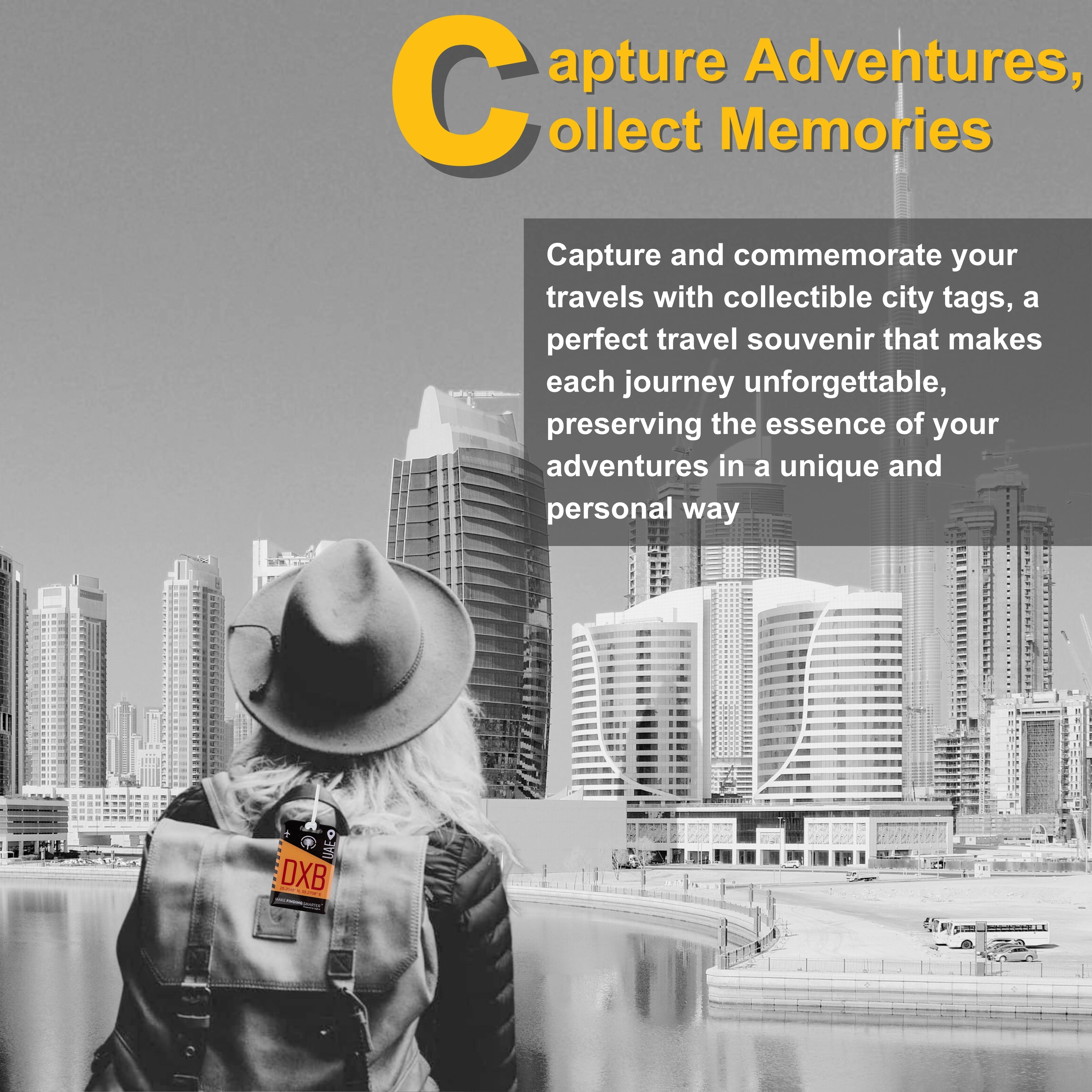 Dubai DXB city-themed smart bag tag with QR code by tag8