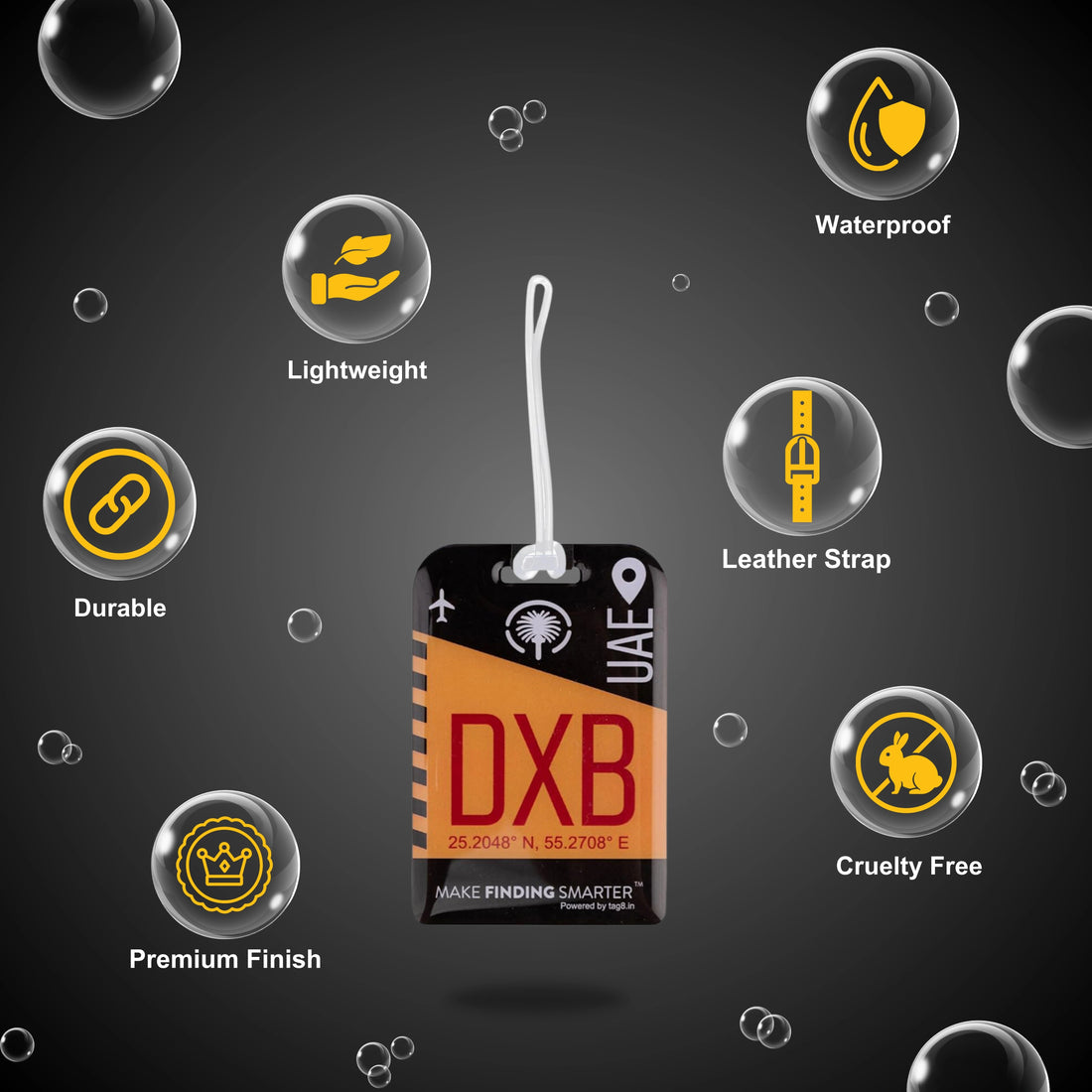 Dubai DXB city-themed smart bag tag with QR code by tag8