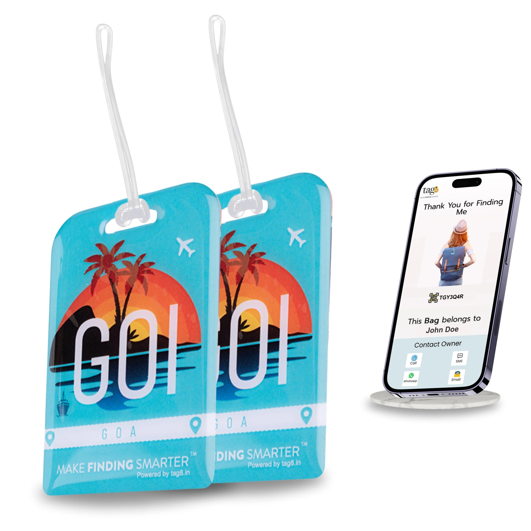 tag8 Goa Bag Tag with elegant design and smart QR code for hassle-free identification and lost & found assistance