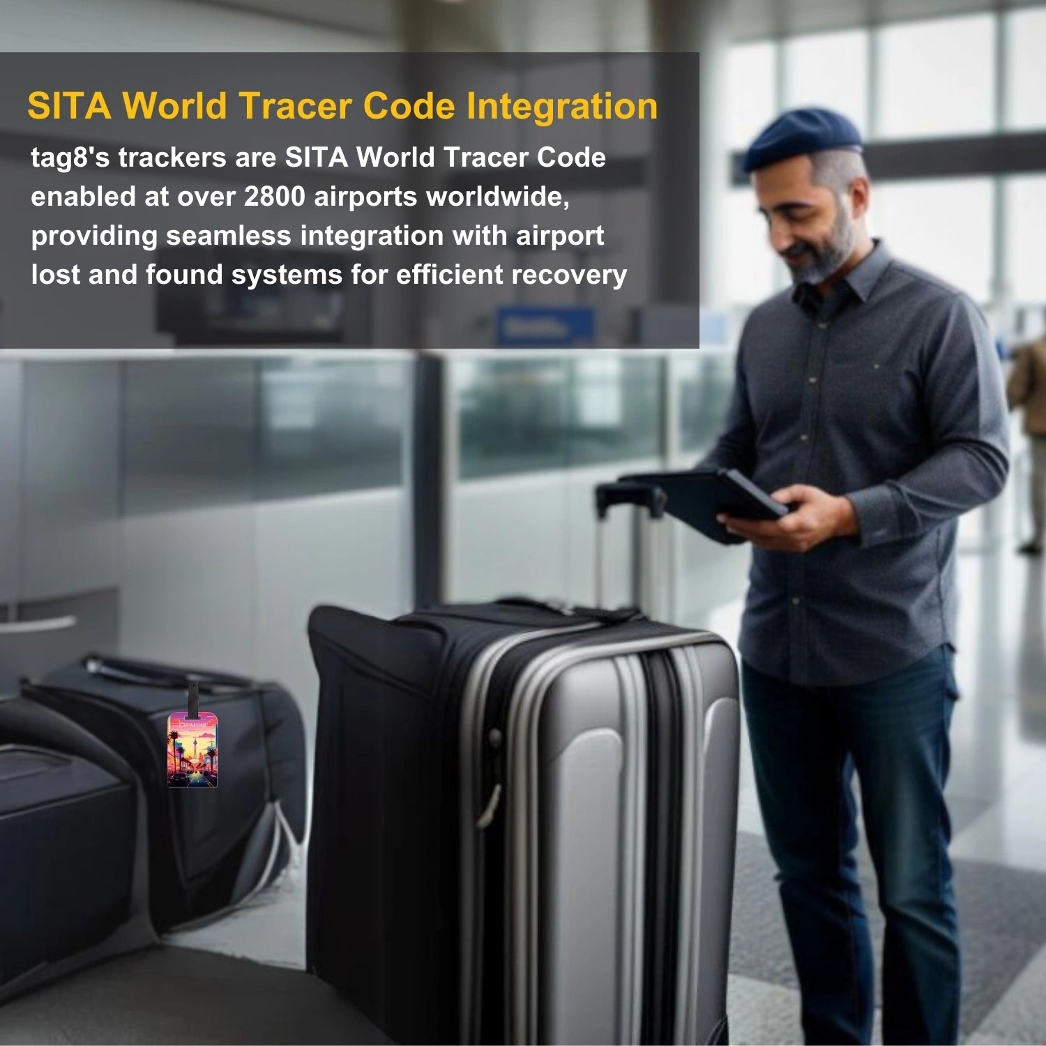 tag8 Las Vegas Bag Tag featuring a bold design with smart QR code for quick identification and secure lost & found support