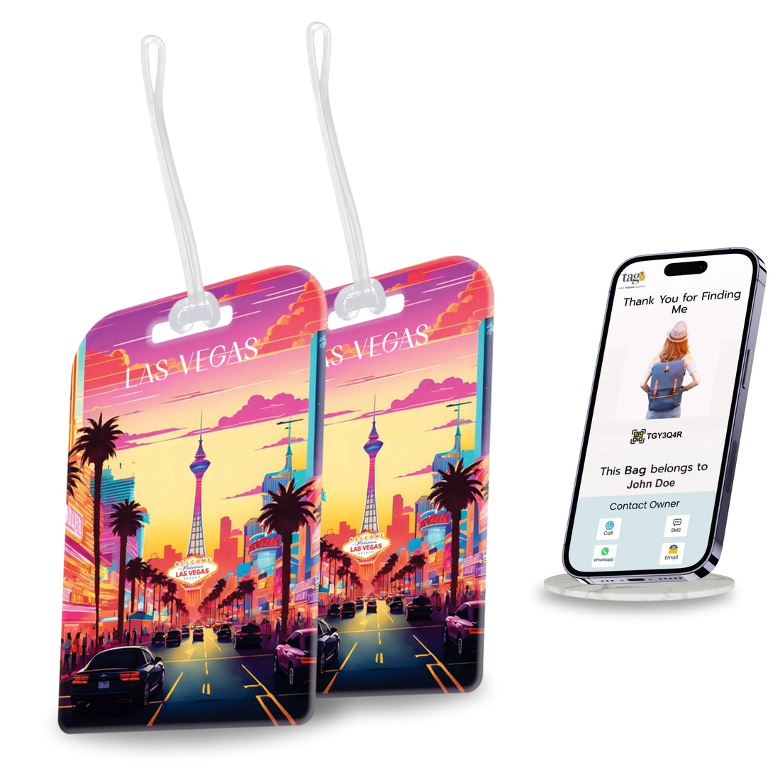tag8 Las Vegas Bag Tag featuring a bold design with smart QR code for quick identification and secure lost & found support