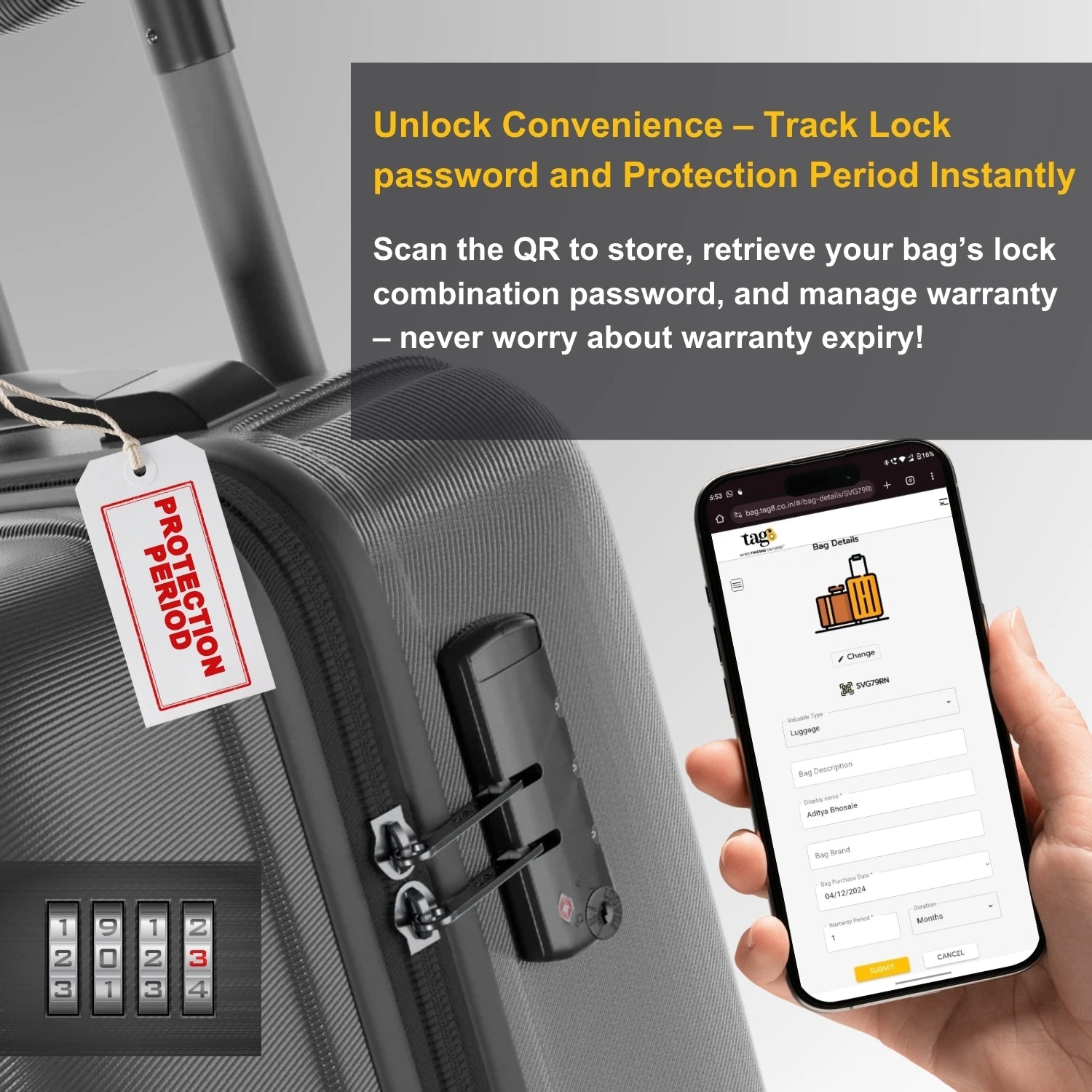 tag8 Las Vegas Bag Tag featuring a bold design with smart QR code for quick identification and secure lost & found support