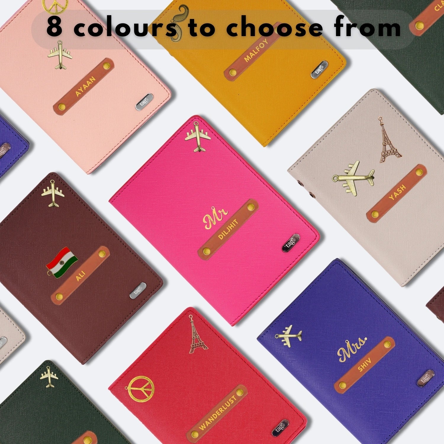 Personalised Name & Charm Leather RFID and BLE Dolphin Tracker Passport Cover Holder
