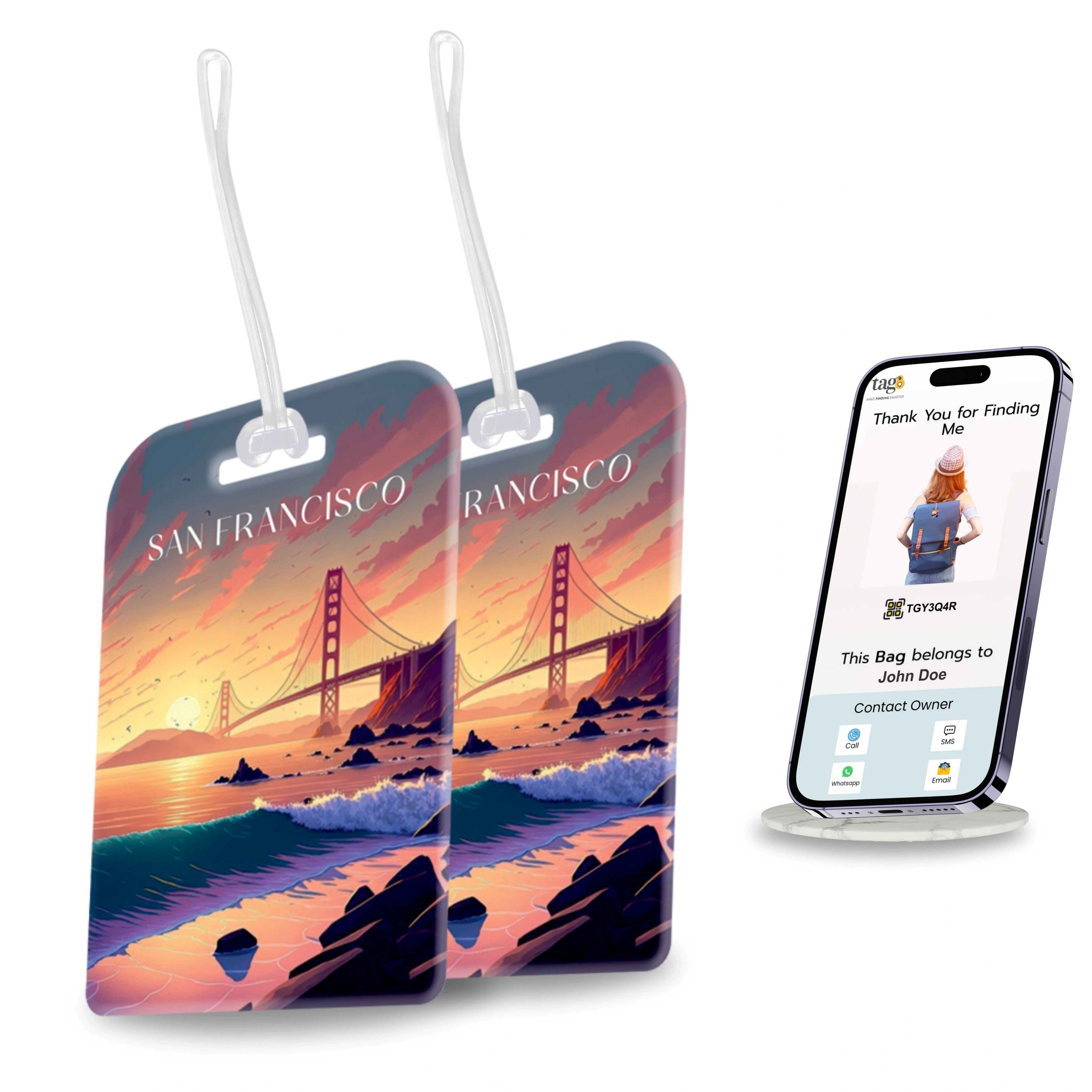 San Francisco QR Bag Tag by tag8 with smart tracking