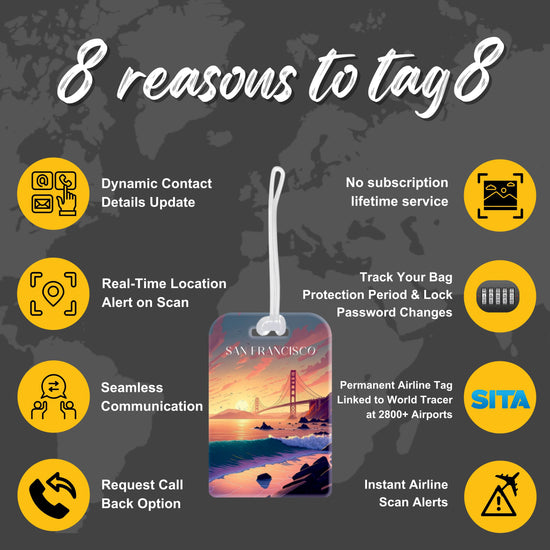 San Francisco QR Bag Tag by tag8 with smart tracking