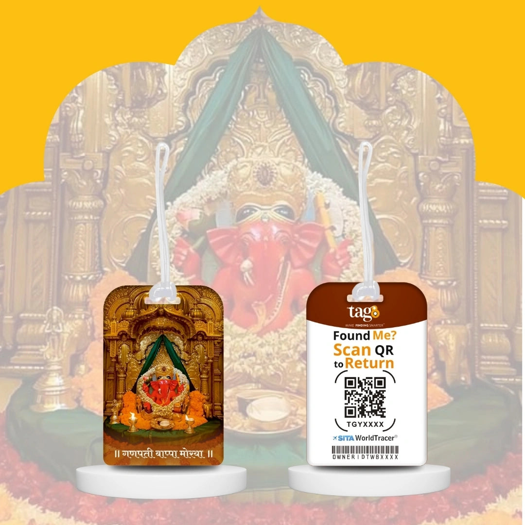 Shree Siddhivinayak Ganapati smart bag tag with QR code by tag8