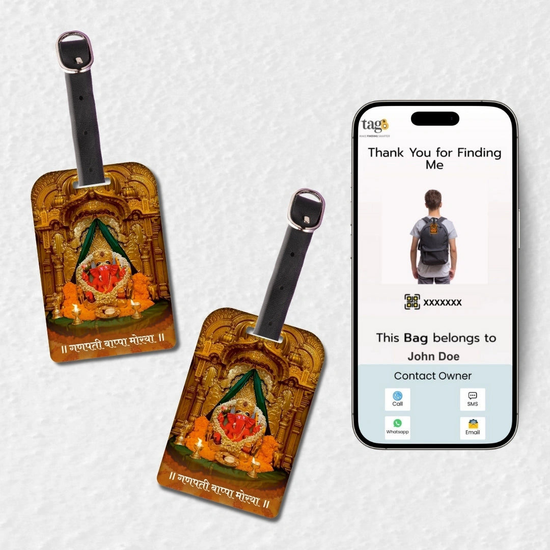 Shree Siddhivinayak Ganapati smart bag tag with QR code by tag8