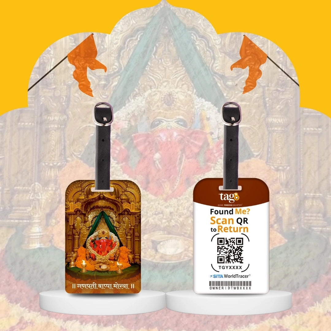 Shree Siddhivinayak Ganapati smart bag tag with QR code by tag8