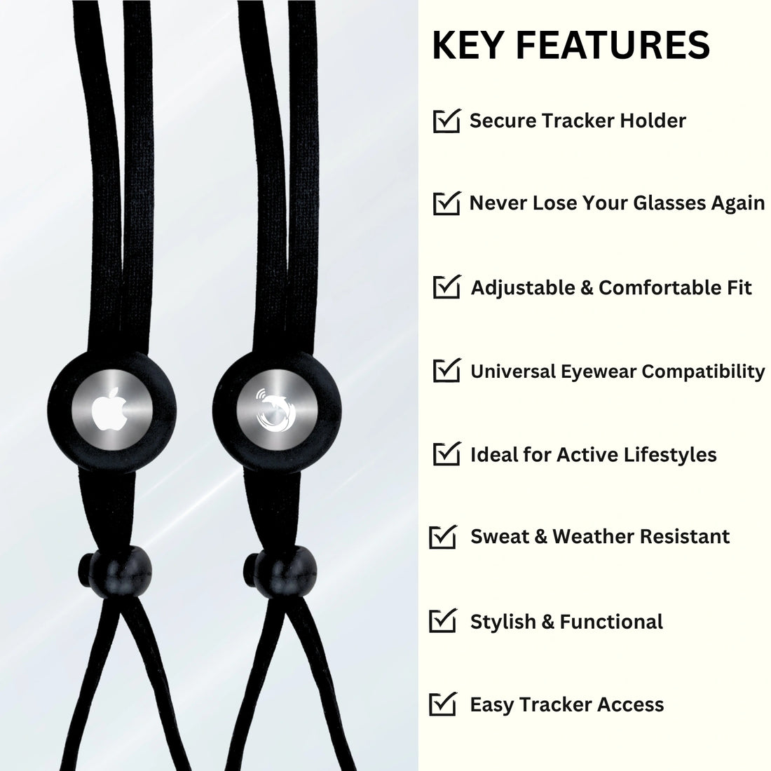 Black smart lanyard tracker with QR code by tag8