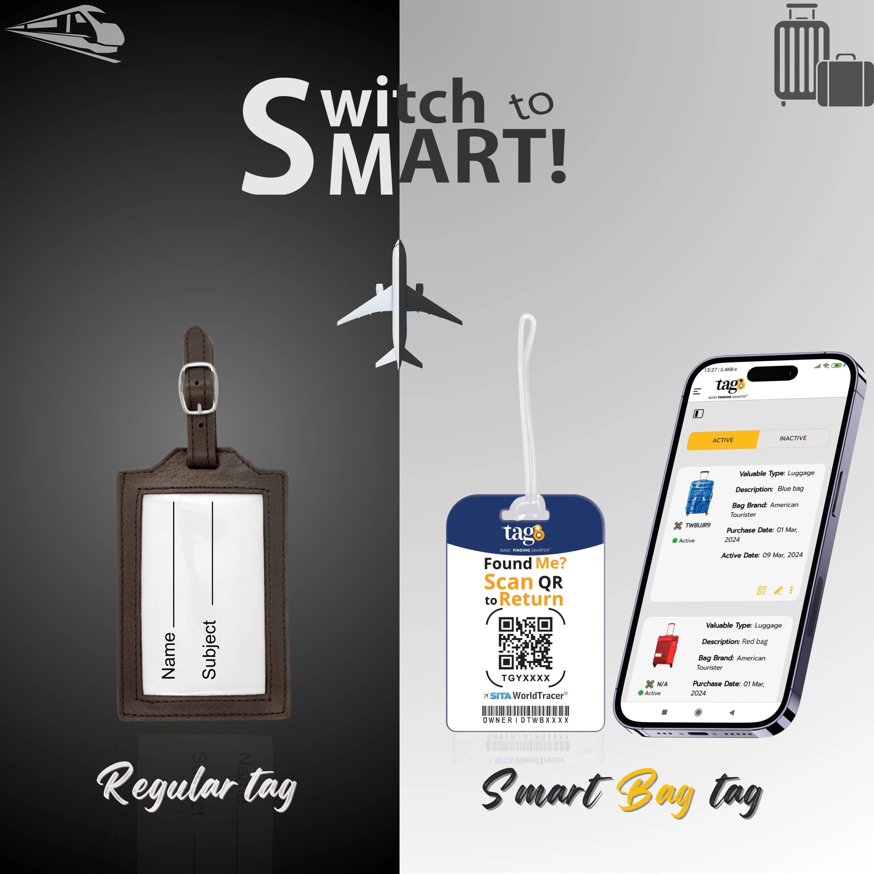tag8 Washington DC Bag Tag with iconic design and smart QR code for hassle-free identification and lost & found support