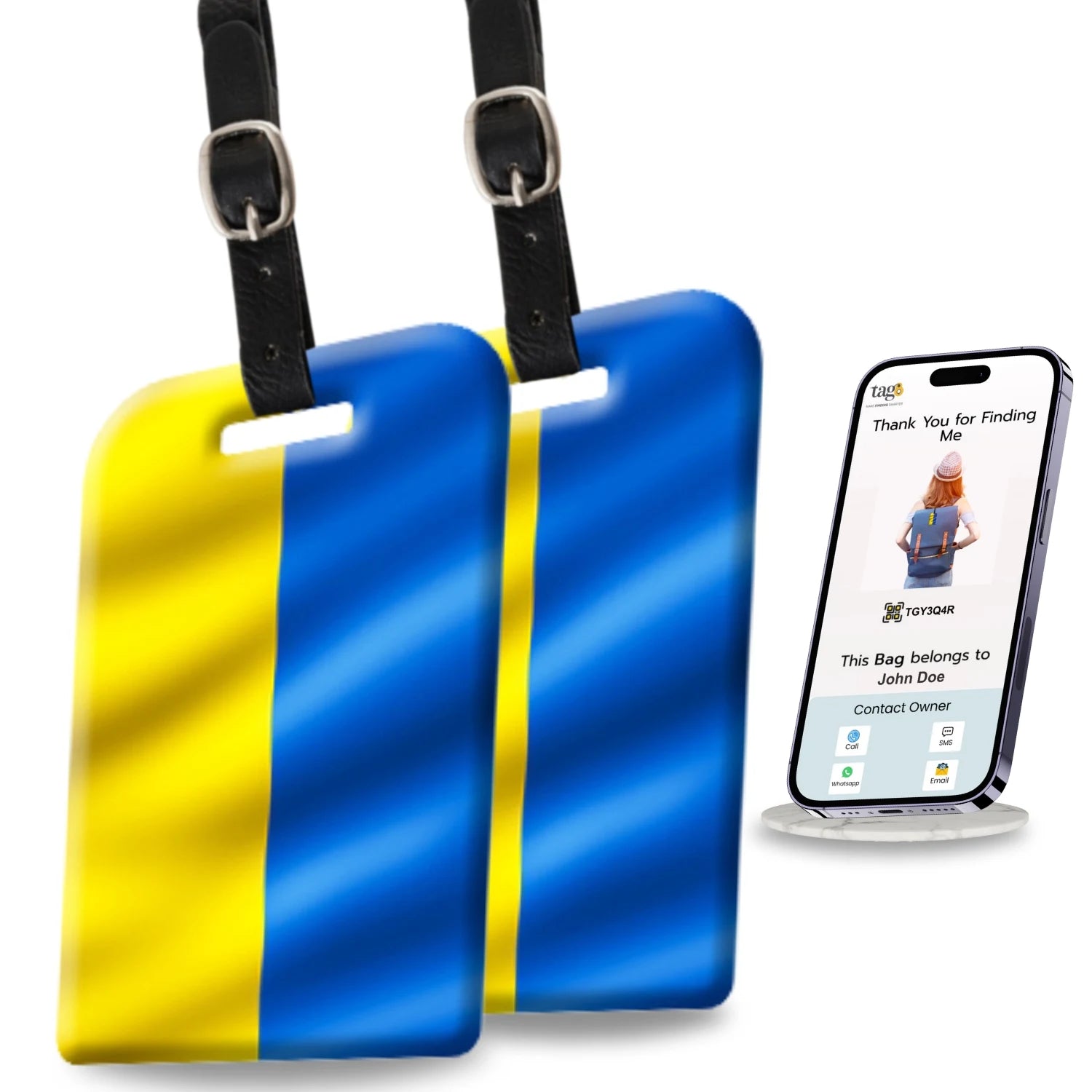Ukraine QR Bag Tag by tag8 with QR code for tracking